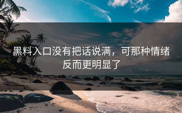黑料入口没有把话说满，可那种情绪反而更明显了