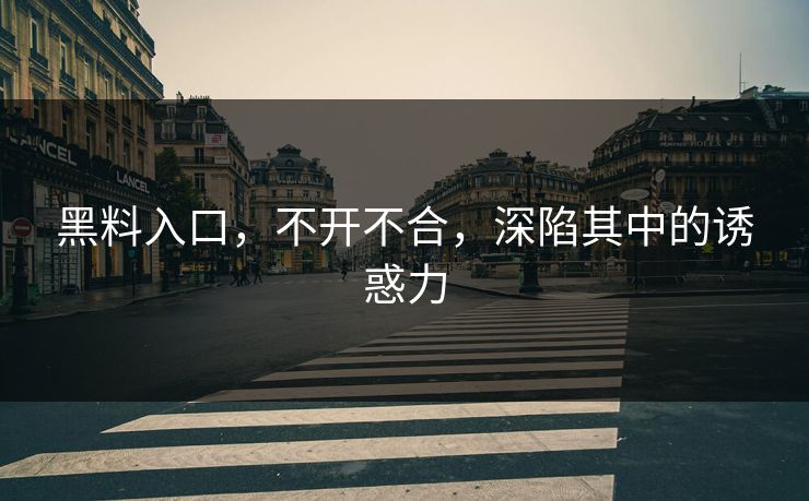 黑料入口，不开不合，深陷其中的诱惑力